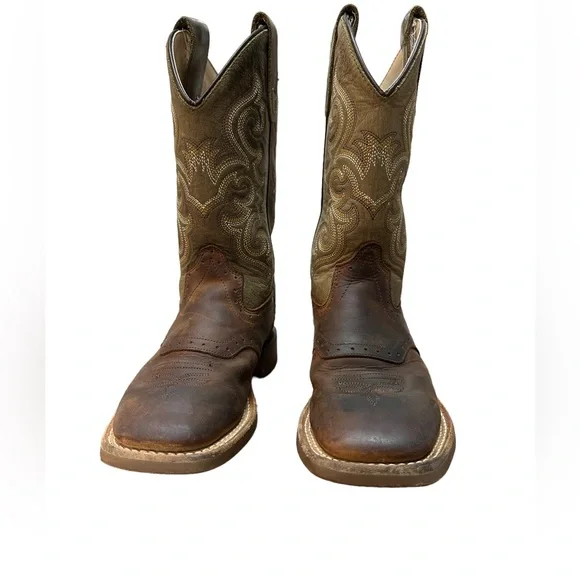Old West Boys Brown Cowboy Boots 13.5 - Picture 2 of 12